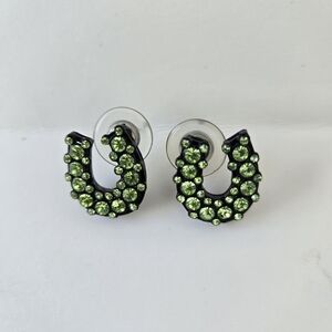 Rhinestone horseshoe earrings lime green for pierced ears western cowgirl